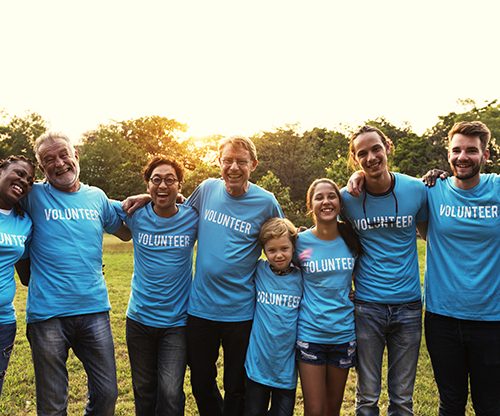 Voluteer group of people for charity donation in the park